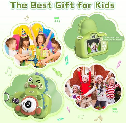 كاميرا أطفال ديناصور طفل صغير كاميرا رقمية بنين بنات أطفال، هدايا عيد الميلاد، كاميرا رقمية للأطفال 1080 بكسل HD كاميرا فيديو لـ 4 5 6 7 8 9 سنوات من العمر ألعاب هدايا لعبة الكاميرا (أخضر) in Kuwait