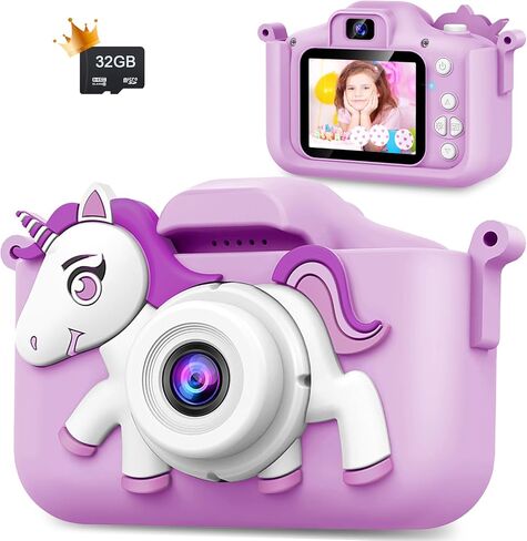 Kids Camera Gifts Toys for Age 3-8 Girls,Digital Video Camera for Kids, Christmas Birthday Gift for 3 4 5 6 7 8 9 Year Old Girls Boys with 32GB SD Card in Kuwait