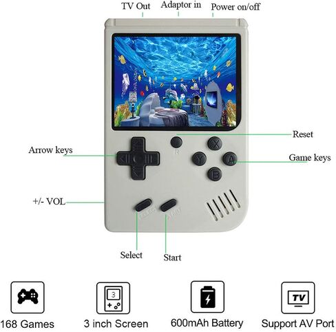 JAFATOY Retro Handheld Games Console for Kids/Adults, 168 Classic Games 8 Bit Games 3 inch Screen Video Games with AV Cable Play on TV (Yellow) in Saudi Arabia