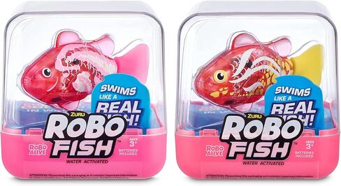 سمكة السباحة الروبوتية Robo Alive Robo Fish (أزرق مخضر + برتقالي) من ZURU يتم تنشيطها بالماء، يتغير لونها، وتأتي مع بطاريات، حصريًا من Amazon (عبوة من قطعتين) السلسلة 3 in Kuwait