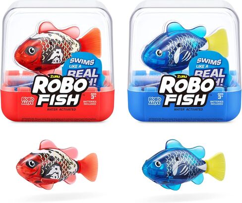 Robo Alive Robo Fish Robotic Swimming Fish (Teal + Orange) by ZURU Water Activated, Changes Color, Comes with Batteries, Amazon Exclusive (2 Pack) Series 3 in Kuwait