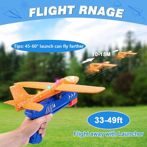 3 Pack Airplane Launcher Toy, 12.6" Foam Glider Led Plane, 2 Flight Mode Catapult Plane for Kids Outdoor Sport Flying Toys Gifts for 3 4 5 6 7 8 9 10 12 Year Old Boys Girls in Kuwait