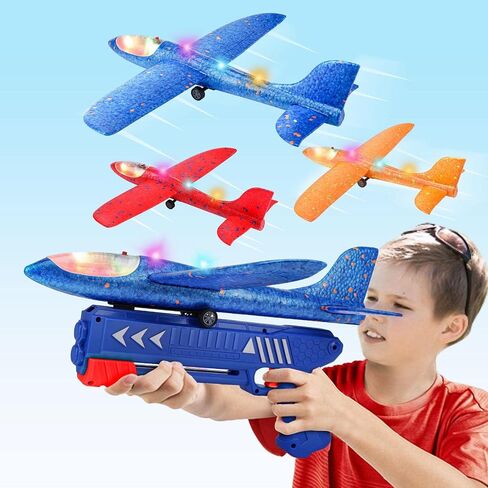 3 Pack Airplane Launcher Toy, 12.6" Foam Glider Led Plane, 2 Flight Mode Catapult Plane for Kids Outdoor Sport Flying Toys Gifts for 3 4 5 6 7 8 9 10 12 Year Old Boys Girls in Kuwait
