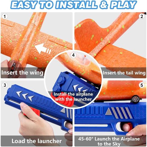 3 Pack Airplane Launcher Toy, 12.6" Foam Glider Led Plane, 2 Flight Mode Catapult Plane for Kids Outdoor Sport Flying Toys Gifts for 3 4 5 6 7 8 9 10 12 Year Old Boys Girls in Kuwait