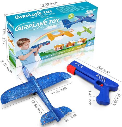 3 Pack Airplane Launcher Toy, 12.6" Foam Glider Led Plane, 2 Flight Mode Catapult Plane for Kids Outdoor Sport Flying Toys Gifts for 3 4 5 6 7 8 9 10 12 Year Old Boys Girls in Kuwait