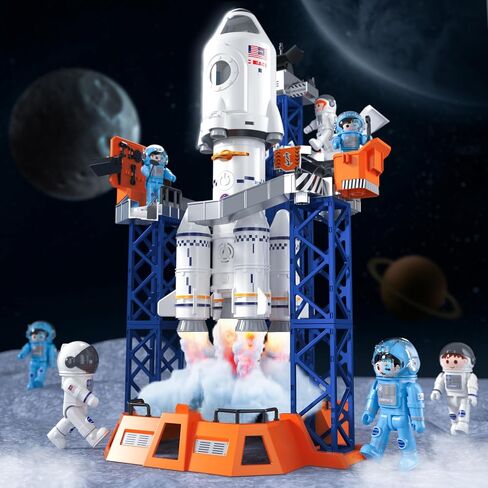 Rocket Launcher Space Shuttle Toys for Kids Boys Age 3 4 5 6 7 8 9 Years Old, 2-in-1 STEM Building Aerospace Toys with Rocket Launcher for Indoor Outdoor, Rocket Spaceship Birthday Gift for Boys Girls in Saudi Arabia