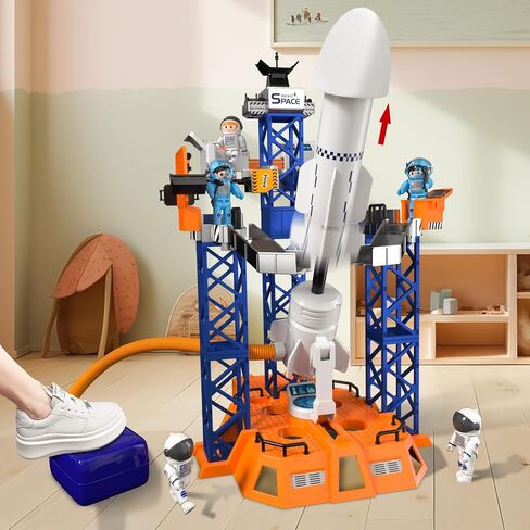 Rocket Launcher Space Shuttle Toys for Kids Boys Age 3 4 5 6 7 8 9 Years Old, 2-in-1 STEM Building Aerospace Toys with Rocket Launcher for Indoor Outdoor, Rocket Spaceship Birthday Gift for Boys Girls in Saudi Arabia