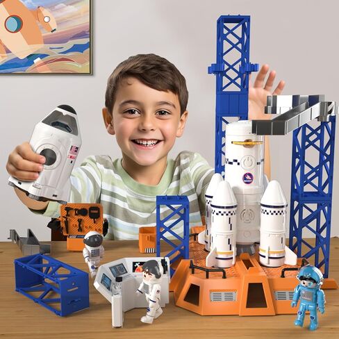 Rocket Launcher Space Shuttle Toys for Kids Boys Age 3 4 5 6 7 8 9 Years Old, 2-in-1 STEM Building Aerospace Toys with Rocket Launcher for Indoor Outdoor, Rocket Spaceship Birthday Gift for Boys Girls in Saudi Arabia