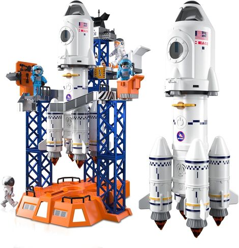Rocket Launcher Space Shuttle Toys for Kids Boys Age 3 4 5 6 7 8 9 Years Old, 2-in-1 STEM Building Aerospace Toys with Rocket Launcher for Indoor Outdoor, Rocket Spaceship Birthday Gift for Boys Girls in Saudi Arabia