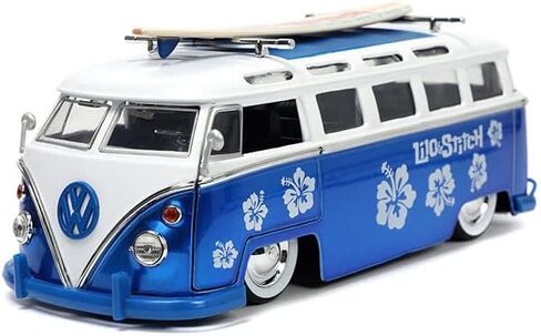 جادا تويز سيارة ليلو اند ستيتش من ديزني فولكس فاجن تي 1 بمقياس 1:24 مع مجسم ستيتش، العاب للاطفال والكبار، ازرق in Kuwait