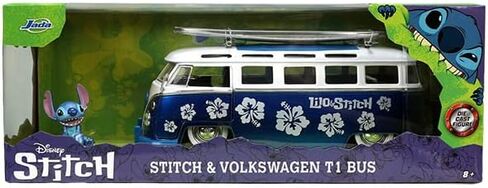 جادا تويز سيارة ليلو اند ستيتش من ديزني فولكس فاجن تي 1 بمقياس 1:24 مع مجسم ستيتش، العاب للاطفال والكبار، ازرق in Kuwait