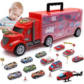 Toddler Toys for 3-4 Year Old Boys,Large Transport Cars Carrier Set Truck Toys with 12 Die cast Vehicles Truck Toys Cars,Ideal Christmas Easter Gifts Toys for Kids Age 3-7 in Kuwait