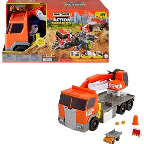 Matchbox Cars Playset, Action Drivers Transforming Excavator, Large Toy Truck, 1:64 Scale Construction Vehicle & 4 Accessories in Saudi Arabia