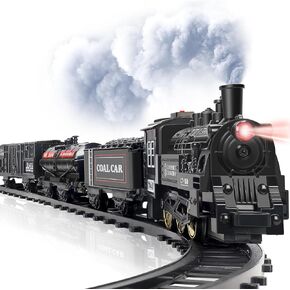 Gloween Train Set - Electric Christmas Train Toy with Steam Locomotive Engine, Railway Kit, Smoke, Light & Sound, Christmas Tree Train Great Gift for 3 4 5 6 7 8+ Year Old Kids Toddler - C1 in Kuwait