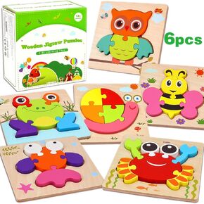 Dreampark Wooden Puzzles for Toddlers Ages 1-3, Montessori Toys for 1 2 3 Years Old Girls Boys Baby Kids Puzzle Learning Educational Christmas Birthday Gifts Toys 6 Pack Animal Jigsaw Puzzle