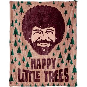 بطانية من القطيفة مطبوع عليها شعار Bob Ross Happy Little Trees من Calhoun in Kuwait