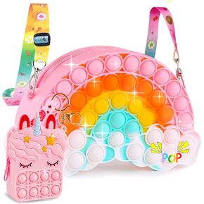 Aucma 2 Pack Purse for Girls Toys Gift Rainbow Cloud Pink Unicorn Crossbody Handbag Bag Kid 3 4 5 6 7 8 9 10 11 12 Years Old Birthday Valentines Christmas Stocking Easter Basket Stuffers Stuff in Kuwait