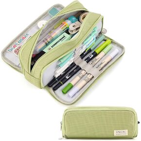 CICIMELON Large Capacity Pencil Case 3 Compartment Pouch Pen Bag for School Teen Girl Boy Men Women (Pink)