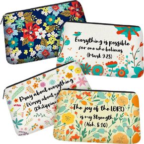 4 Pieces Inspirational Bible Verse Pencil Pouch Christian Pencil Case Scripture Canvas Makeup Bags for Students Office Journaling Supplies (Bible Verse Pattern,8.7 x 5.5 Inch) in Kuwait