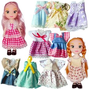 6.3" Mini Girl Dolls, includ Handmade Baby Doll Clothes, 2 Sets 6.3" Mini Girl Dolls, 2 Pairs of Shoes