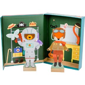 Petit Collage Magnetic Dress Up, Make-Believe Animal Costumes – Game Board with Mix and Match Pieces, Ideal for Ages 3+ – Includes 2 Dolls and 35 Creative Magnetic Pieces