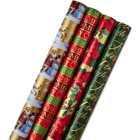 Hallmark Reversible Christmas Wrapping Paper Bundle, Traditional (Pack of 4, 150 sq. ft. ttl.), Red and Green, 4 Pack, Red and Green, 4 Pack in Saudi Arabia