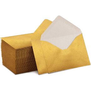 140 Mini Envelopes With White Blank Note Cards, Mini Envelopes 4"x 2.7" For Business Cards, Gift Cards (Gold)