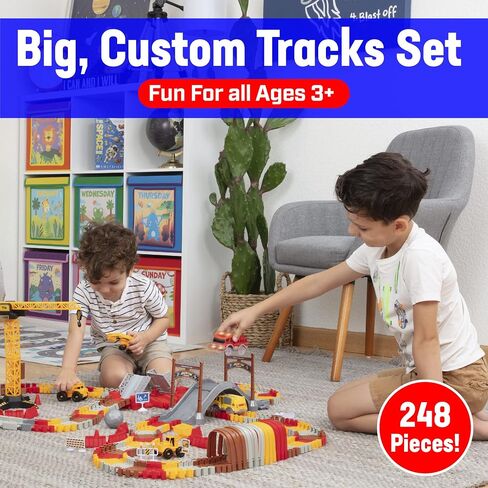 USA Toyz Snap Trax Construction Set Race Tracks and LED Toy Cars - 251 Pk STEM Building Toys Car Race Tracks Set with Bendable Race Car Track for Boys Girls, 3 Trucks, and 2 Light Up Toy Cars for Kids in Kuwait