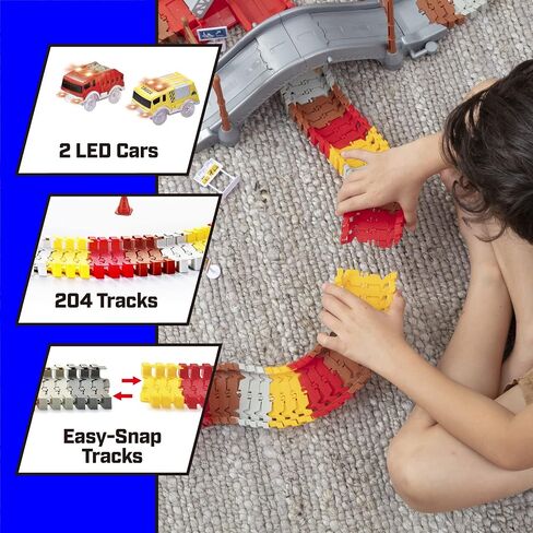 USA Toyz Snap Trax Construction Set Race Tracks and LED Toy Cars - 251 Pk STEM Building Toys Car Race Tracks Set with Bendable Race Car Track for Boys Girls, 3 Trucks, and 2 Light Up Toy Cars for Kids in Kuwait