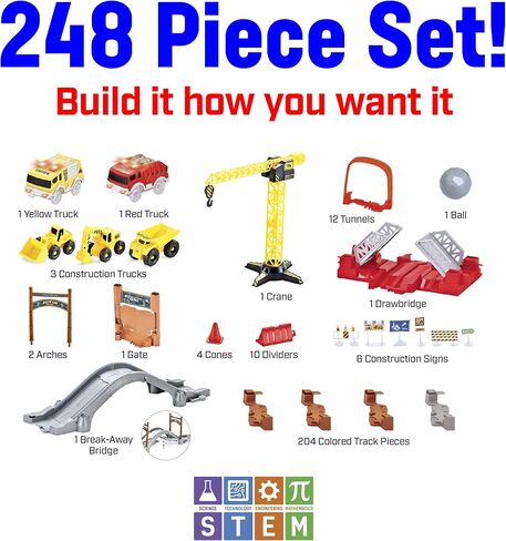 USA Toyz Snap Trax Construction Set Race Tracks and LED Toy Cars - 251 Pk STEM Building Toys Car Race Tracks Set with Bendable Race Car Track for Boys Girls, 3 Trucks, and 2 Light Up Toy Cars for Kids in Kuwait