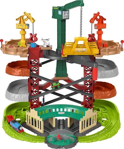 Thomas & Friends Multi-Level Toy Track Set, Trains & Cranes Super Tower, 2.5 Ft Tall with 3 Characters for Preschool Kids Ages 3+ Years in Kuwait