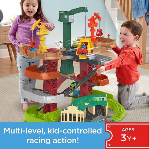 Thomas & Friends Multi-Level Toy Track Set, Trains & Cranes Super Tower, 2.5 Ft Tall with 3 Characters for Preschool Kids Ages 3+ Years in Kuwait