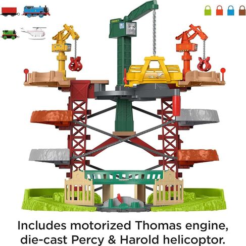 Thomas & Friends Multi-Level Toy Track Set, Trains & Cranes Super Tower, 2.5 Ft Tall with 3 Characters for Preschool Kids Ages 3+ Years in Kuwait