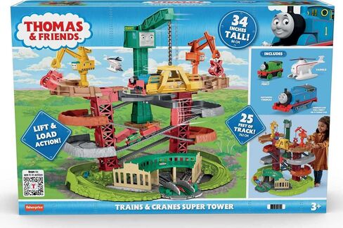 Thomas & Friends Multi-Level Toy Track Set, Trains & Cranes Super Tower, 2.5 Ft Tall with 3 Characters for Preschool Kids Ages 3+ Years in Kuwait