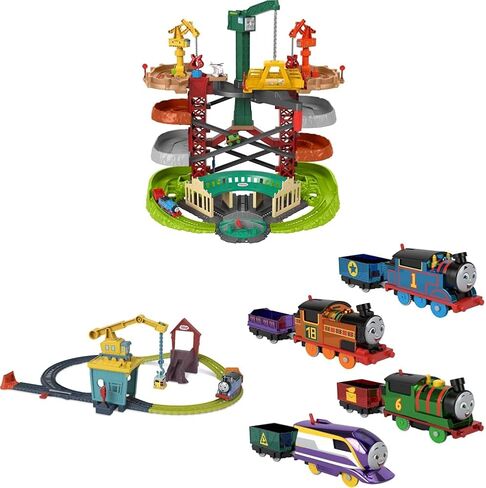 Thomas & Friends Multi-Level Toy Track Set, Trains & Cranes Super Tower, 2.5 Ft Tall with 3 Characters for Preschool Kids Ages 3+ Years in Kuwait