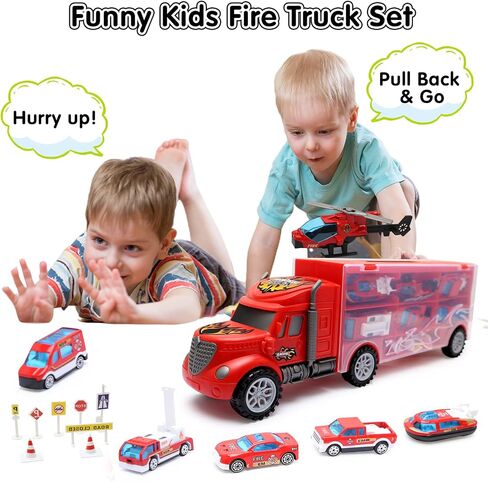 Toddler Toys for 3-4 Year Old Boys,Large Transport Cars Carrier Set Truck Toys with 12 Die cast Vehicles Truck Toys Cars,Ideal Christmas Easter Gifts Toys for Kids Age 3-7 in Kuwait
