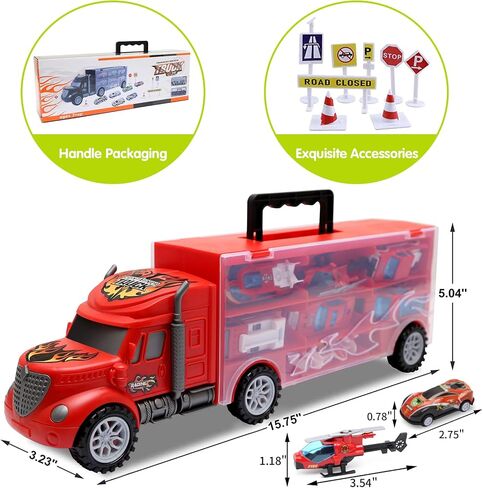 Toddler Toys for 3-4 Year Old Boys,Large Transport Cars Carrier Set Truck Toys with 12 Die cast Vehicles Truck Toys Cars,Ideal Christmas Easter Gifts Toys for Kids Age 3-7 in Kuwait