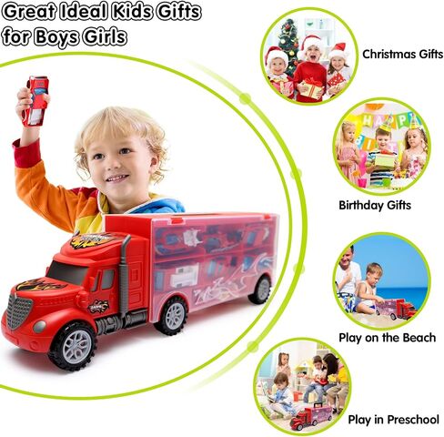 Toddler Toys for 3-4 Year Old Boys,Large Transport Cars Carrier Set Truck Toys with 12 Die cast Vehicles Truck Toys Cars,Ideal Christmas Easter Gifts Toys for Kids Age 3-7 in Kuwait