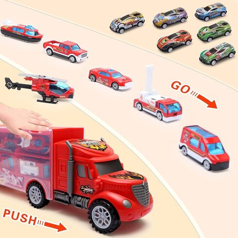 Toddler Toys for 3-4 Year Old Boys,Large Transport Cars Carrier Set Truck Toys with 12 Die cast Vehicles Truck Toys Cars,Ideal Christmas Easter Gifts Toys for Kids Age 3-7 in Kuwait