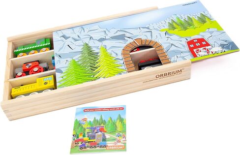Orbrium Toys 12 (18 Pcs) Wooden Engines & Train Cars Collection with Animals, Farm Safari Zoo Wooden Animal Train Cars, Circus Wooden Train Compatible with Thomas, Brio, Chuggington in Kuwait