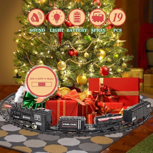 مجموعة قطار BainGesk مع محرك قاطرة بخارية، مجموعة قطار عيد الميلاد لشجرة عيد الميلاد، ألعاب قطار كهربائية مع دخان، ضوء وأصوات، لعمر 3 4 5 6 7 8+ للأولاد والبنات in Kuwait