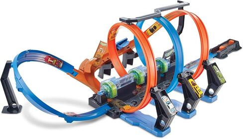 Hot Wheels Track Set and Toy Car, Large-Scale Motorized Track with 3 Corkscrew Loops, 3 Crash Zones and Toy Storage (Amazon Exclusive) in Saudi Arabia