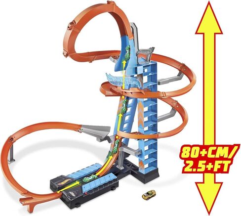 Hot Wheels Toy Car Track Set Sky Crash Tower, More Than 2.5-Ft Tall with Motorized Booster, 1:64 Scale Toy Car in Saudi Arabia