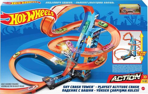 Hot Wheels Toy Car Track Set Sky Crash Tower, More Than 2.5-Ft Tall with Motorized Booster, 1:64 Scale Toy Car in Saudi Arabia