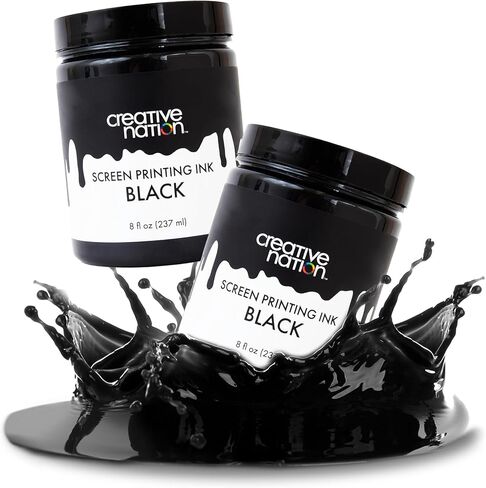 عبوة من قطعتين من حبر طباعة الشاشة القماشية باللون الاسود سعة 16 اونصة من حبر مائي عالي الشفافية لطباعة التيشيرتات والطباعة بالشاشة الحريرية من قطعتين كرييتيف نايشن in Kuwait