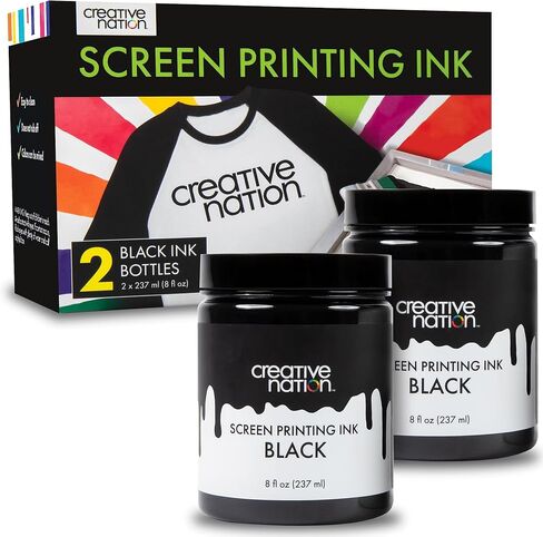 عبوة من قطعتين من حبر طباعة الشاشة القماشية باللون الاسود سعة 16 اونصة من حبر مائي عالي الشفافية لطباعة التيشيرتات والطباعة بالشاشة الحريرية من قطعتين كرييتيف نايشن in Kuwait