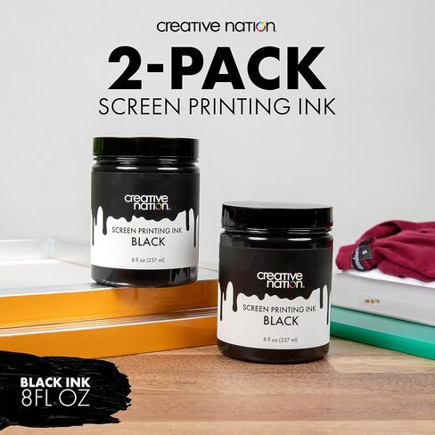 عبوة من قطعتين من حبر طباعة الشاشة القماشية باللون الاسود سعة 16 اونصة من حبر مائي عالي الشفافية لطباعة التيشيرتات والطباعة بالشاشة الحريرية من قطعتين كرييتيف نايشن in Kuwait