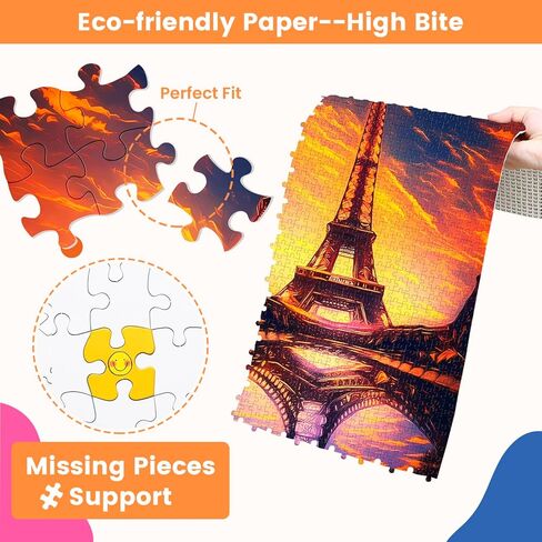 ألغاز Edsjegn للبالغين 1000 قطعة، ألغاز 1000 قطعة للبالغين، ألغاز الصور المقطوعة 1000 قطعة، ألغاز برج إيفل غروب الشمس، ألعاب ألغاز، ألغاز كبيرة in Kuwait