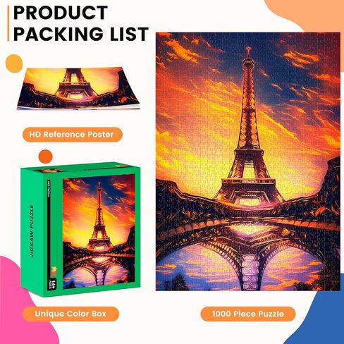 ألغاز Edsjegn للبالغين 1000 قطعة، ألغاز 1000 قطعة للبالغين، ألغاز الصور المقطوعة 1000 قطعة، ألغاز برج إيفل غروب الشمس، ألعاب ألغاز، ألغاز كبيرة in Kuwait