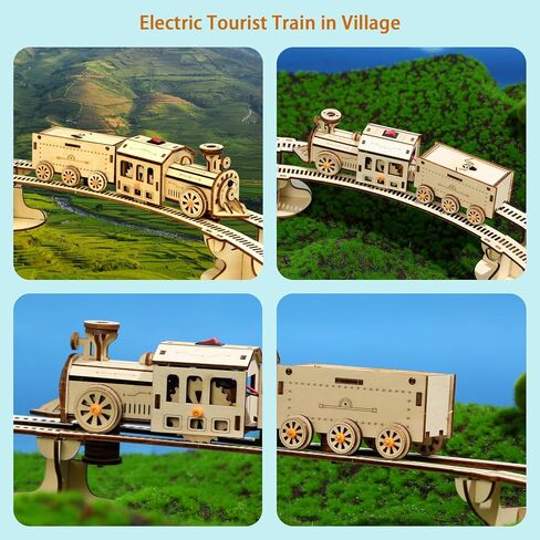 مجموعة احجية خشبية ثلاثية الابعاد من يوجوتر، مجموعة قطار كهربائي للسكك الحديدية للسكك الحديدية وقاطرة ميكانيكية يمكنك صنعها بنفسك، لعبة ممتعة هدية عيد ميلاد للبالغين والاطفال (قطار صغير ومضمار) in Kuwait